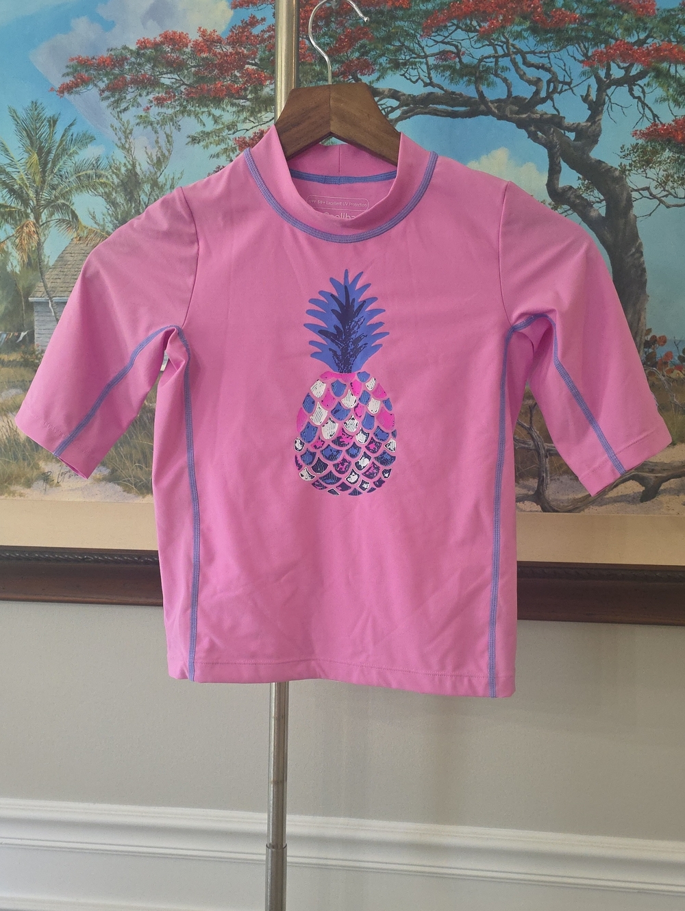 Coolibar Pink Kids Pineapple UPF Rashguard Swim Top